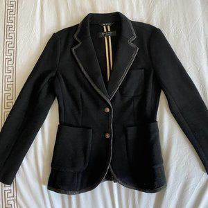 Rag & Bone Black Wool Blazer with Leather Trim